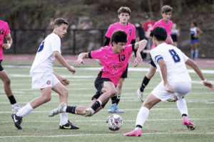 Kasen Scarperi makes a move on the attack during Rye’s Monday tilt with Eastchester. The Garnets won 2-0 to win their 10th game of the year.